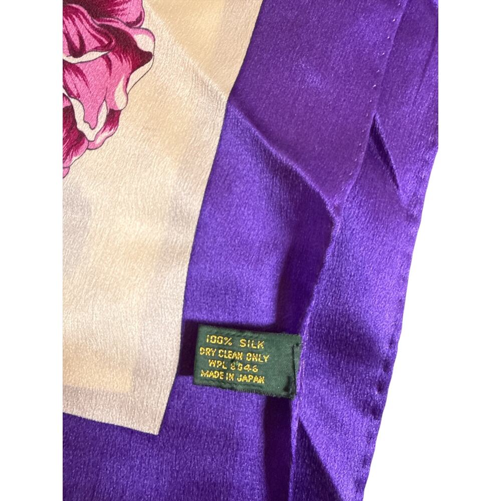 Charter Club 100% Silk Floral Scarf Purple Border Made in Japan 34” Square - Picture 6 of 6